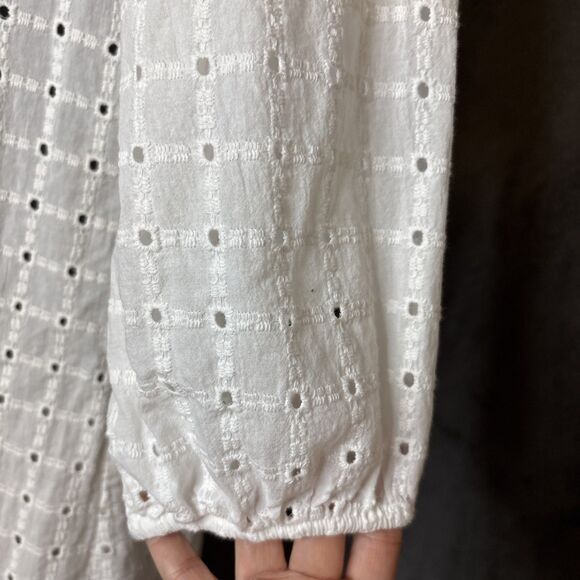 Anthropologie Thames Dress White Eyelet Cotton Womens 4 3/4 Sleeve Mini Boho - Picture 6 of 10
